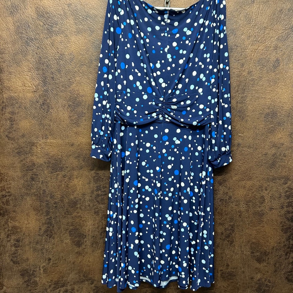 Harper Rose Size 18 Blue Polka Dot Midi Dress Traveler Wrinkle Resistant - Picture 2 of 7